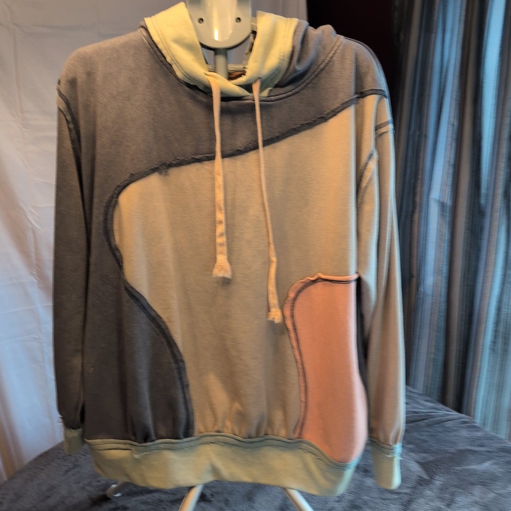 Oli & Hali Womens Peace Patchwork Hoodie Small Colorblock Raw Edge JT0079
